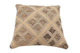 handmade Traditional Pillow Beige Gray Hand-Woven SQUARE 100% WOOL Hand woven turkish pillow2' x 2'