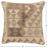 handmade Traditional Pillow Beige Gray Hand-Woven SQUARE 100% WOOL Hand woven turkish pillow2' x 2'