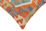 handmade Traditional Pillow Rust Blue Hand-Woven SQUARE 100% WOOL Hand woven turkish pillow2' x 2'