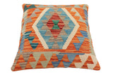 handmade Traditional Pillow Rust Blue Hand-Woven SQUARE 100% WOOL Hand woven turkish pillow2' x 2'