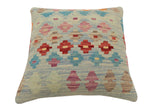 handmade Traditional Pillow Blue Red Hand-Woven SQUARE 100% WOOL Hand woven turkish pillow2' x 2'