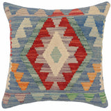 handmade Traditional Pillow Blue Red Hand-Woven SQUARE 100% WOOL Hand woven turkish pillow2' x 2'