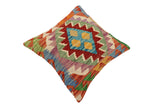 handmade Traditional Pillow Rust Blue Hand-Woven SQUARE 100% WOOL Hand woven turkish pillow2' x 2'