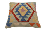 handmade Traditional Pillow Blue Rust Hand-Woven SQUARE 100% WOOL Hand woven turkish pillow2' x 2'