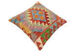 handmade Traditional Pillow Rust Blue Hand-Woven SQUARE 100% WOOL Hand woven turkish pillow2' x 2'