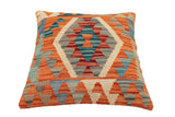 handmade Traditional Pillow Rust Blue Hand-Woven SQUARE 100% WOOL Hand woven turkish pillow2' x 2'