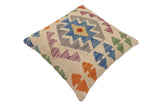 handmade Traditional Pillow Beige Blue Hand-Woven SQUARE 100% WOOL Hand woven turkish pillow2' x 2'