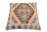 handmade Traditional Pillow Beige Rust Hand-Woven SQUARE 100% WOOL Hand woven turkish pillow2' x 2'