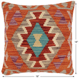 handmade Traditional Pillow Rust Blue Hand-Woven SQUARE 100% WOOL Hand woven turkish pillow2' x 2'