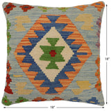 handmade Traditional Pillow Blue Rust Hand-Woven SQUARE 100% WOOL Hand woven turkish pillow2' x 2'