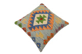 handmade Traditional Pillow Blue Rust Hand-Woven SQUARE 100% WOOL Hand woven turkish pillow2' x 2'
