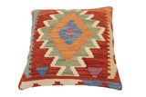 handmade Traditional Pillow Rust Blue Hand-Woven SQUARE 100% WOOL Hand woven turkish pillow2' x 2'