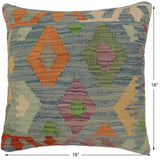 handmade Traditional Pillow Blue Rust Hand-Woven SQUARE 100% WOOL Hand woven turkish pillow2' x 2'