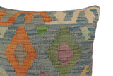 handmade Traditional Pillow Blue Rust Hand-Woven SQUARE 100% WOOL Hand woven turkish pillow2' x 2'