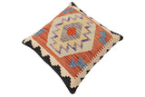 handmade Traditional Pillow Rust Blue Hand-Woven SQUARE 100% WOOL Hand woven turkish pillow2' x 2'