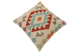 handmade Traditional Pillow Beige Rust Hand-Woven SQUARE 100% WOOL Hand woven turkish pillow2' x 2'