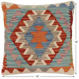 handmade Traditional Pillow Rust Blue Hand-Woven SQUARE 100% WOOL Hand woven turkish pillow2' x 2'