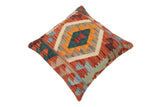 handmade Traditional Pillow Rust Blue Hand-Woven SQUARE 100% WOOL Hand woven turkish pillow2' x 2'
