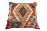 handmade Traditional Pillow Rust Blue Hand-Woven SQUARE 100% WOOL Hand woven turkish pillow2' x 2'