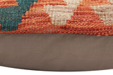 handmade Traditional Pillow Rust Blue Hand-Woven SQUARE 100% WOOL Hand woven turkish pillow2' x 2'