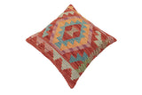 handmade Traditional Pillow Red Blue Hand-Woven SQUARE 100% WOOL Hand woven turkish pillow2' x 2'
