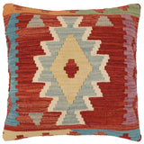 handmade Traditional Pillow Rust Blue Hand-Woven SQUARE 100% WOOL Hand woven turkish pillow2' x 2'