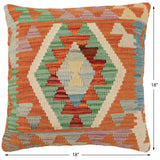 handmade Traditional Pillow Rust Blue Hand-Woven SQUARE 100% WOOL Hand woven turkish pillow2' x 2'