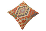 handmade Traditional Pillow Rust Blue Hand-Woven SQUARE 100% WOOL Hand woven turkish pillow2' x 2'