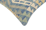 handmade Traditional Pillow Blue Beige Hand-Woven SQUARE 100% WOOL Hand woven turkish pillow2' x 2'