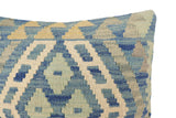 handmade Traditional Pillow Blue Beige Hand-Woven SQUARE 100% WOOL Hand woven turkish pillow2' x 2'