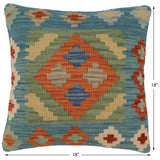 handmade Traditional Pillow Blue Rust Hand-Woven SQUARE 100% WOOL Hand woven turkish pillow2' x 2'