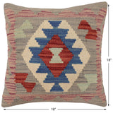 handmade Traditional Pillow Gray Blue Hand-Woven SQUARE 100% WOOL Hand woven turkish pillow2' x 2'