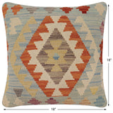handmade Traditional Pillow Blue Rust Hand-Woven SQUARE 100% WOOL Hand woven turkish pillow2' x 2'