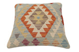 handmade Traditional Pillow Blue Rust Hand-Woven SQUARE 100% WOOL Hand woven turkish pillow2' x 2'