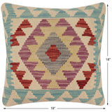 handmade Traditional Pillow Blue Red Hand-Woven SQUARE 100% WOOL Hand woven turkish pillow2' x 2'