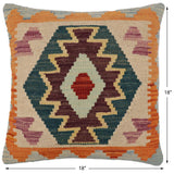 handmade Traditional Pillow Blue Rust Hand-Woven SQUARE 100% WOOL Hand woven turkish pillow2' x 2'