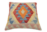 handmade Traditional Pillow Blue Red Hand-Woven SQUARE 100% WOOL Hand woven turkish pillow2' x 2'