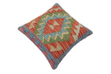 handmade Traditional Pillow Blue Rust Hand-Woven SQUARE 100% WOOL Hand woven turkish pillow2' x 2'