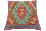 handmade Traditional Pillow Blue Rust Hand-Woven SQUARE 100% WOOL Hand woven turkish pillow2' x 2'