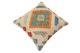 handmade Traditional Pillow Beige Blue Hand-Woven SQUARE 100% WOOL Hand woven turkish pillow2' x 2'