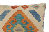 handmade Traditional Pillow Beige Blue Hand-Woven SQUARE 100% WOOL Hand woven turkish pillow2' x 2'