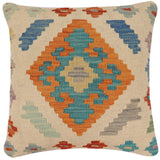 handmade Traditional Pillow Beige Blue Hand-Woven SQUARE 100% WOOL Hand woven turkish pillow2' x 2'