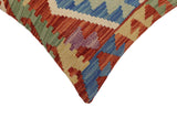 handmade Traditional Pillow Rust Blue Hand-Woven SQUARE 100% WOOL Hand woven turkish pillow2' x 2'