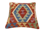 handmade Traditional Pillow Rust Blue Hand-Woven SQUARE 100% WOOL Hand woven turkish pillow2' x 2'