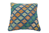 handmade Traditional Pillow Blue Beige Hand-Woven SQUARE 100% WOOL Hand woven turkish pillow2' x 2'