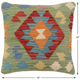 handmade Traditional Pillow Green Red Hand-Woven SQUARE 100% WOOL Hand woven turkish pillow2' x 2'