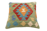 handmade Traditional Pillow Green Red Hand-Woven SQUARE 100% WOOL Hand woven turkish pillow2' x 2'