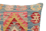 handmade Traditional Pillow Blue Gold Hand-Woven SQUARE 100% WOOL Hand woven turkish pillow2' x 2'