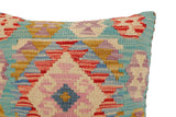 handmade Traditional Pillow Blue Beige Hand-Woven SQUARE 100% WOOL Hand woven turkish pillow2' x 2'