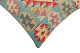 handmade Traditional Pillow Blue Beige Hand-Woven SQUARE 100% WOOL Hand woven turkish pillow2' x 2'